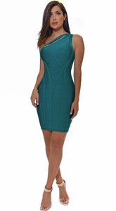 Jocelyn Blue Teal One Shoulder Bandage Dress